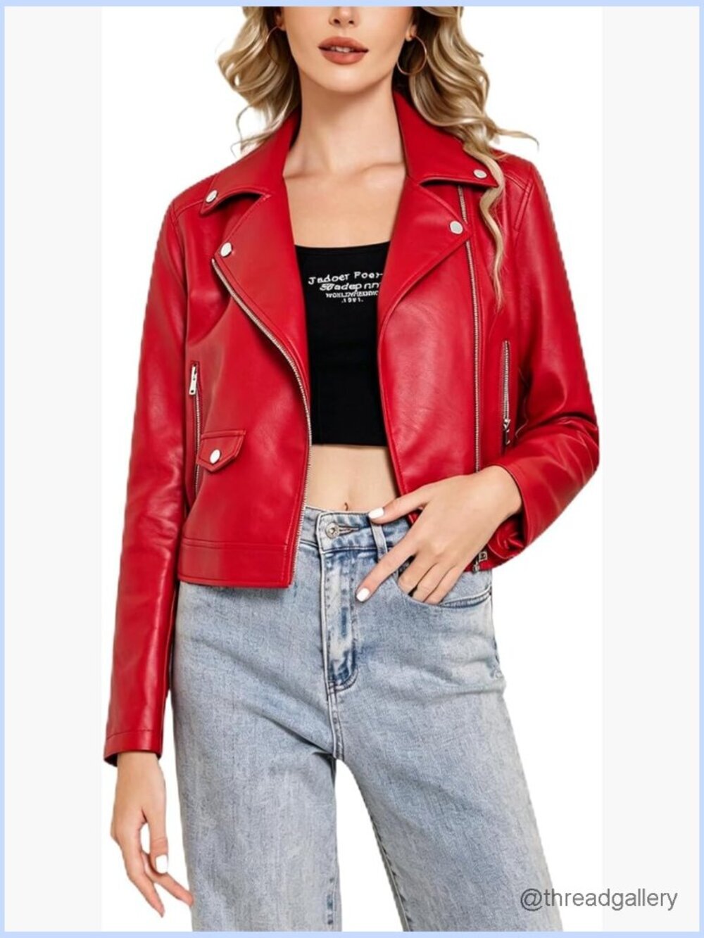 Faux Leather Cropped Moto Biker Jacket Zip Up Slim Coat